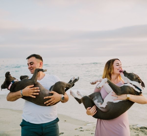 An adorable idea for an engagement session is to have each person pose with their own dog friend capturing the special relationship the couple shares with their pets