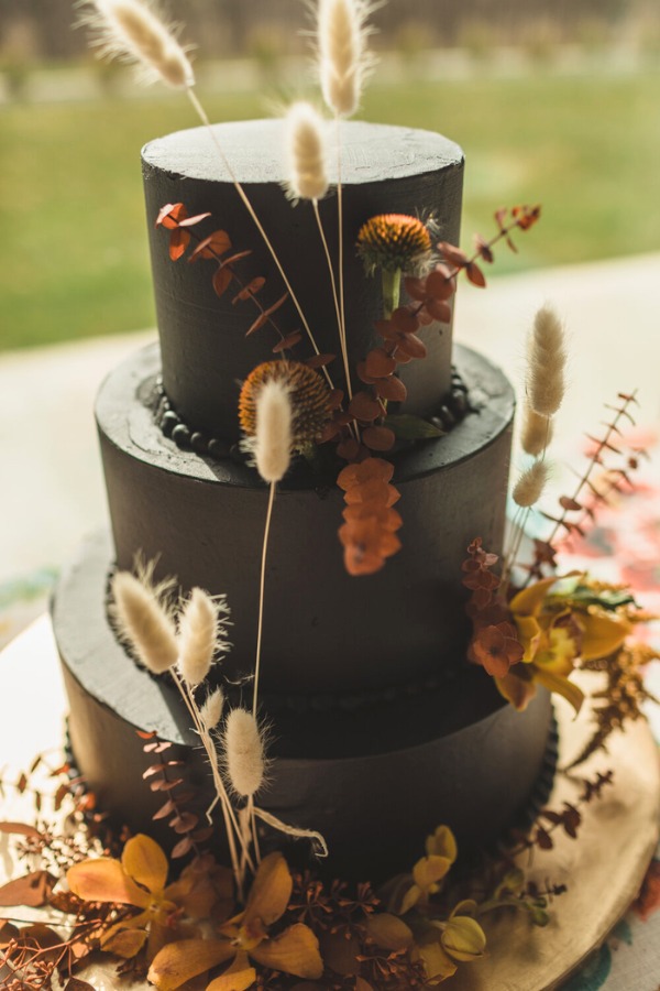 Black Bohemian wedding cake