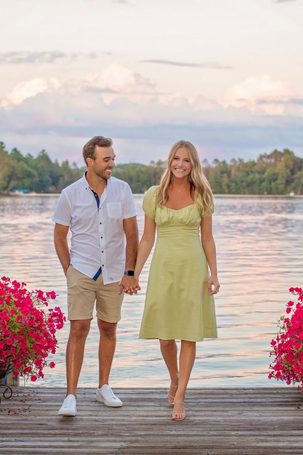 Celebrate the summer season in a sprightly and romantic sage green engagement outfit