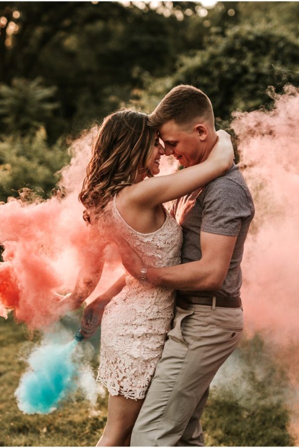 Smoke bombs are a crazy and humorous way to spice up your engagement photos