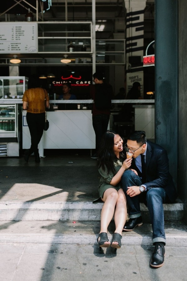 Take your fiancé out for some ice cream and some candid photos in front of a café for your engagement session