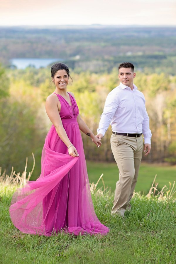 Use this fashionable Fuchsia maxi dress to create the ideal engagement photo shoot