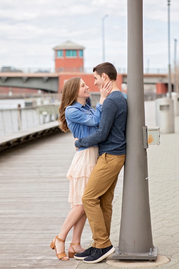 Warm jackets and warm embraces are the perfect complements for a fall engagement session