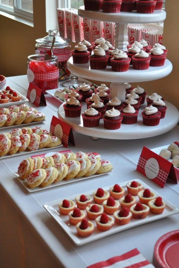 red velvet cupcake dessert bar for wedding