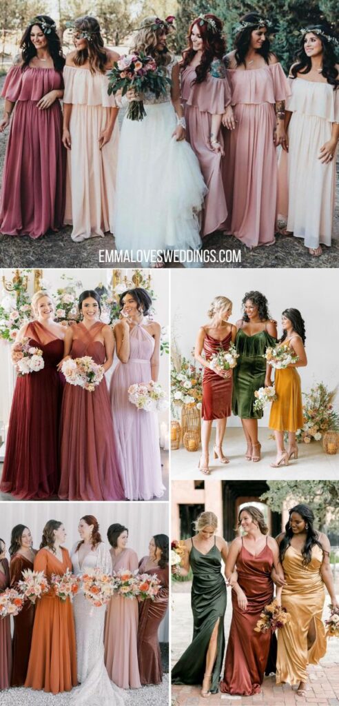 revelry bridesmaid dresses in same neckline with different colors