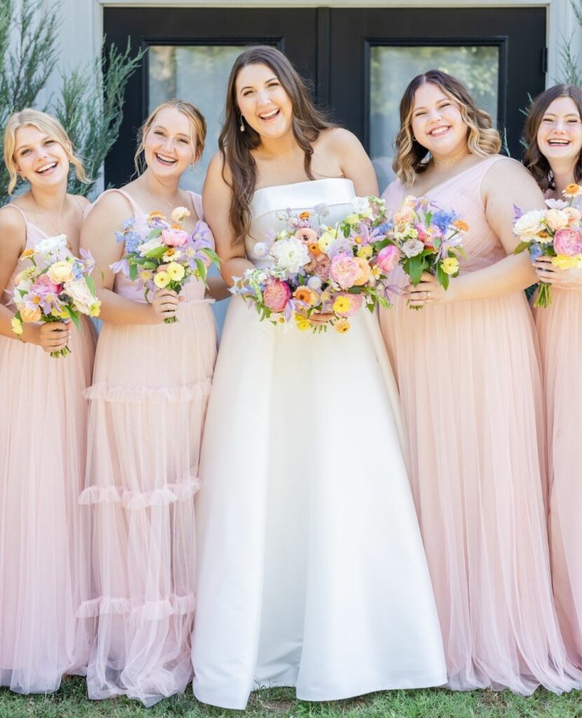 tulle revelry bridesmaid dresses in blush pink for summer wedding