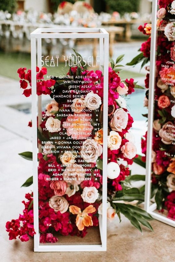 acrylic wedding seating chart with floral