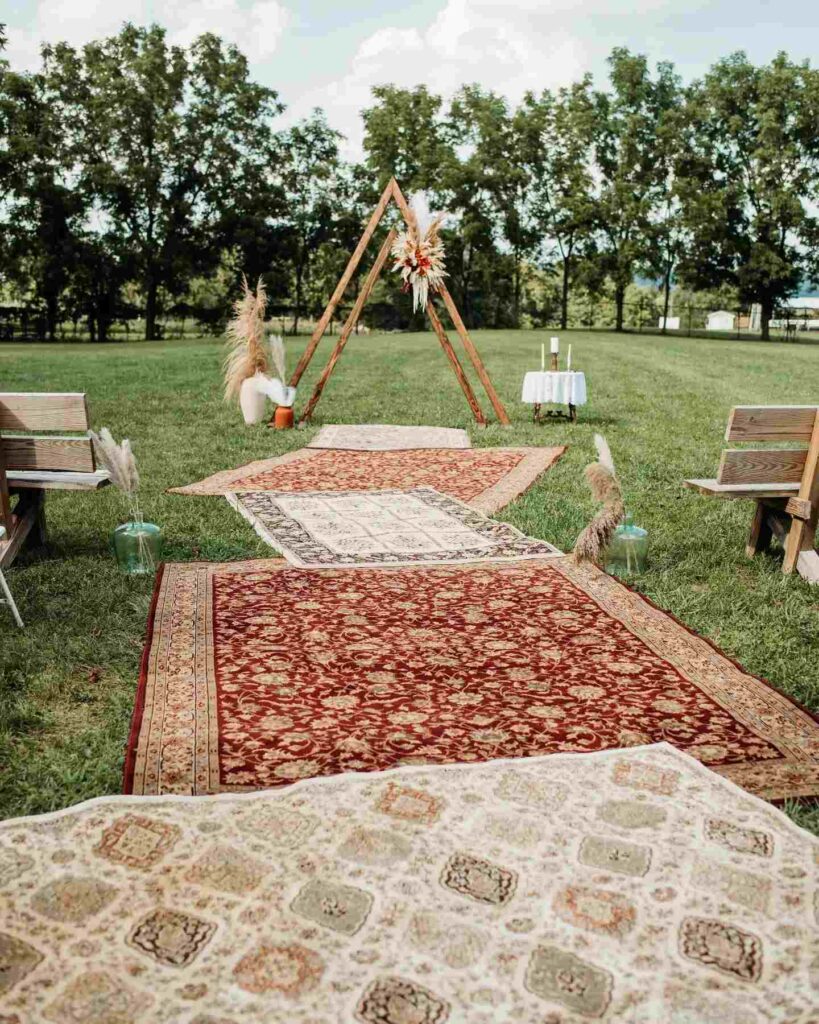 boho rugs wedding aisle décor