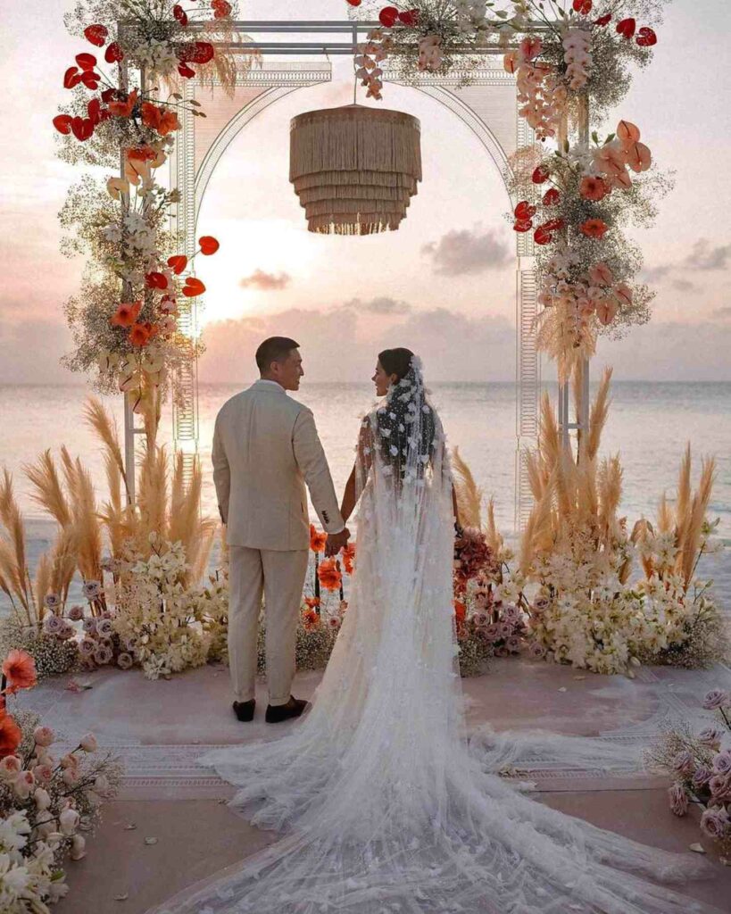 boho theme blooms wedding backdrop ideas