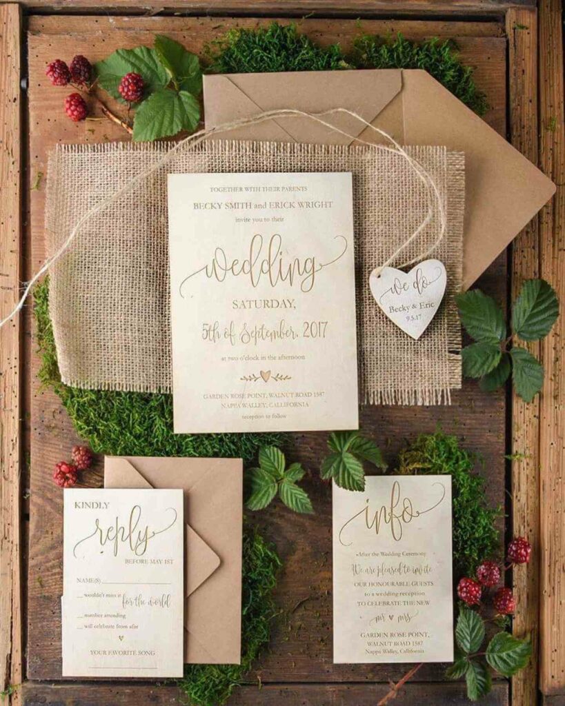 boho theme rustic burlap wedding invitation ideas