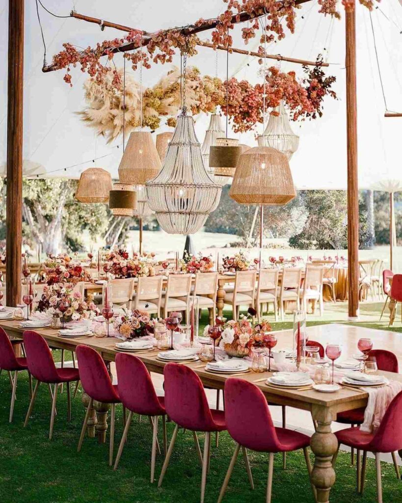 boho theme summer wedding table décor ideas
