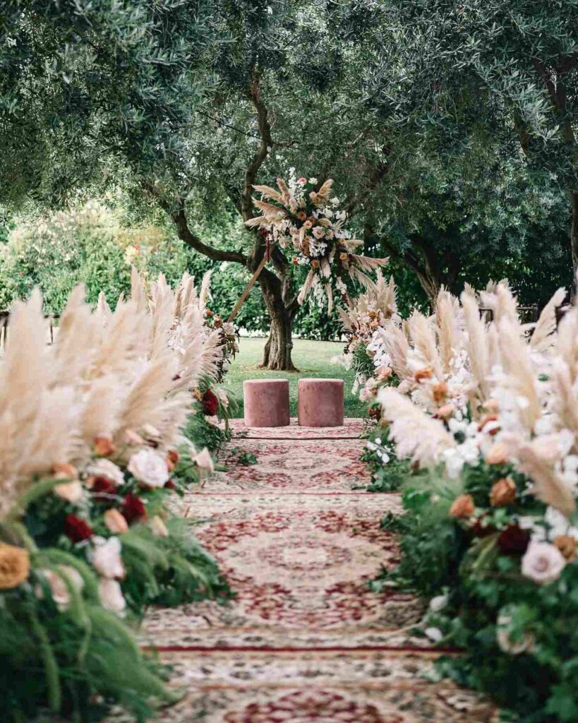 boho wedding ceremony aisle rug decorations