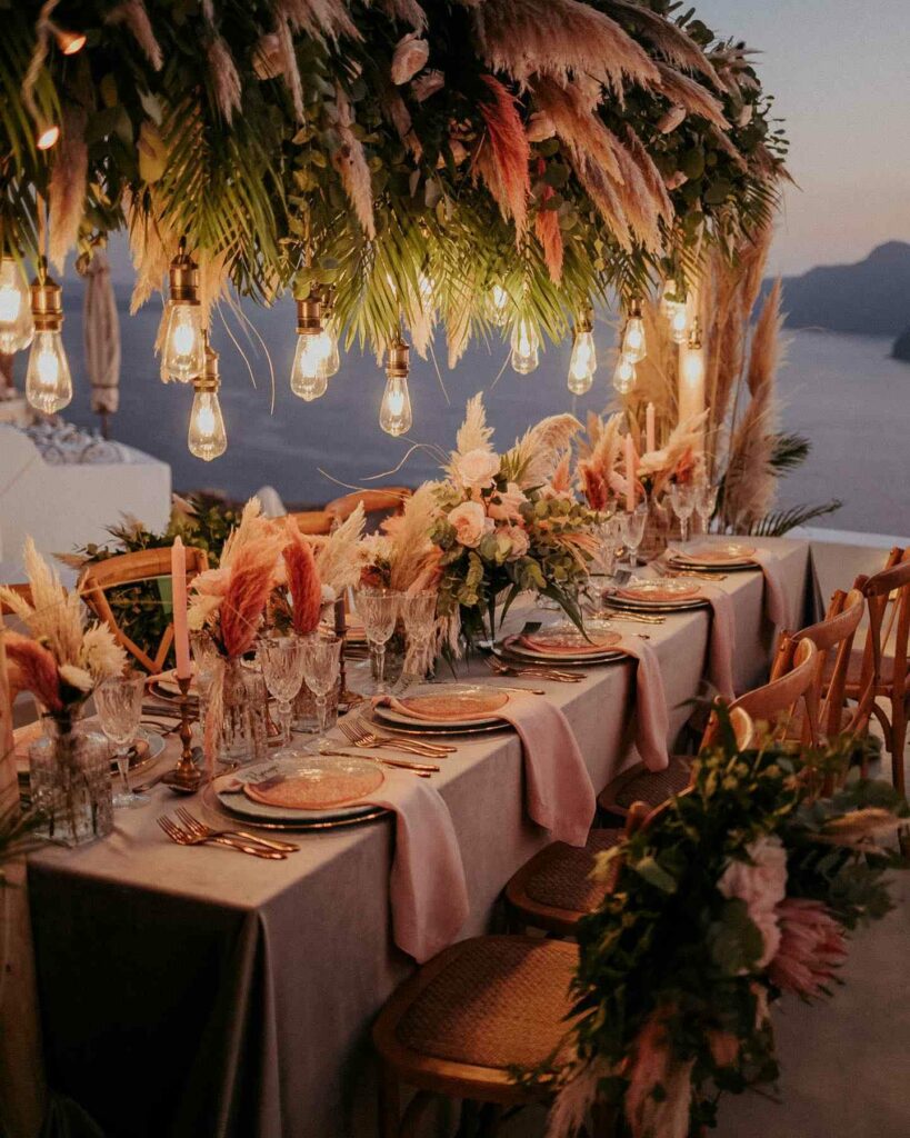 boho wedding reception lighting décor