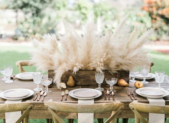 cheap rustic wedding table pampas grass decorations