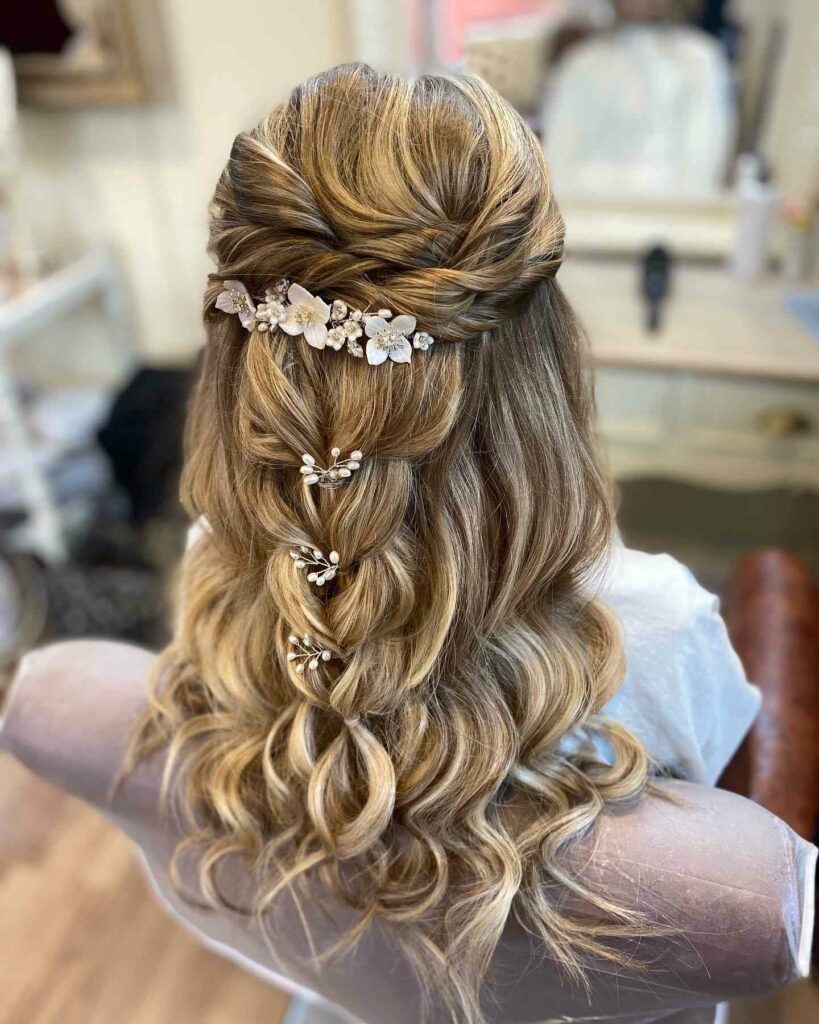 half updo bohemian bridal hairstyle ideas