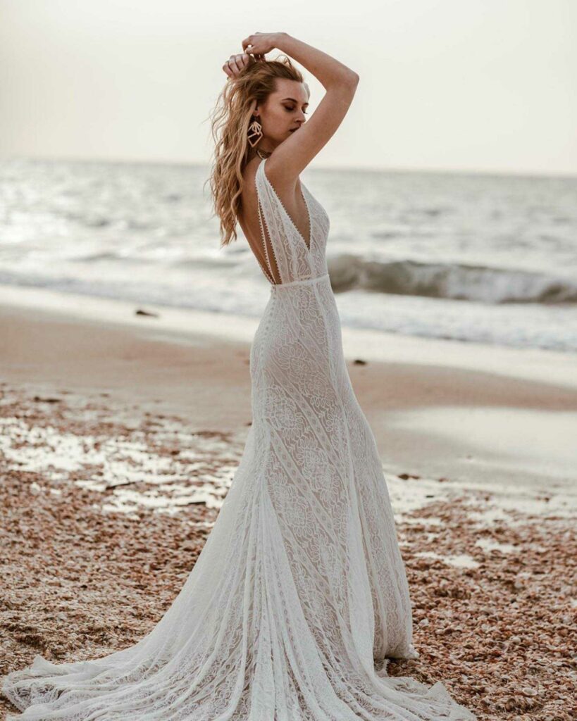 lace boho mermaid wedding dress
