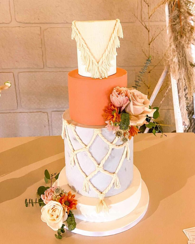 macrame boho theme bold wedding cake