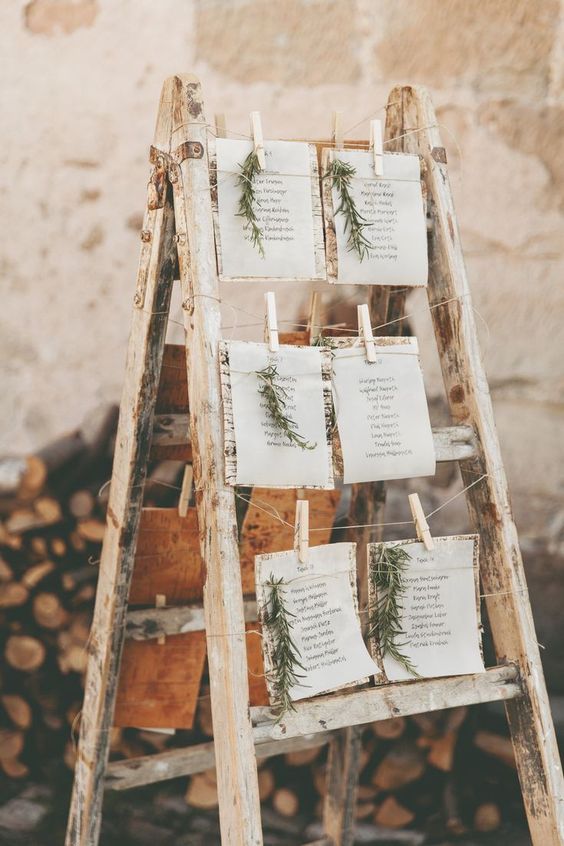 budget friendly rustic wedding ladder seating chart ideas