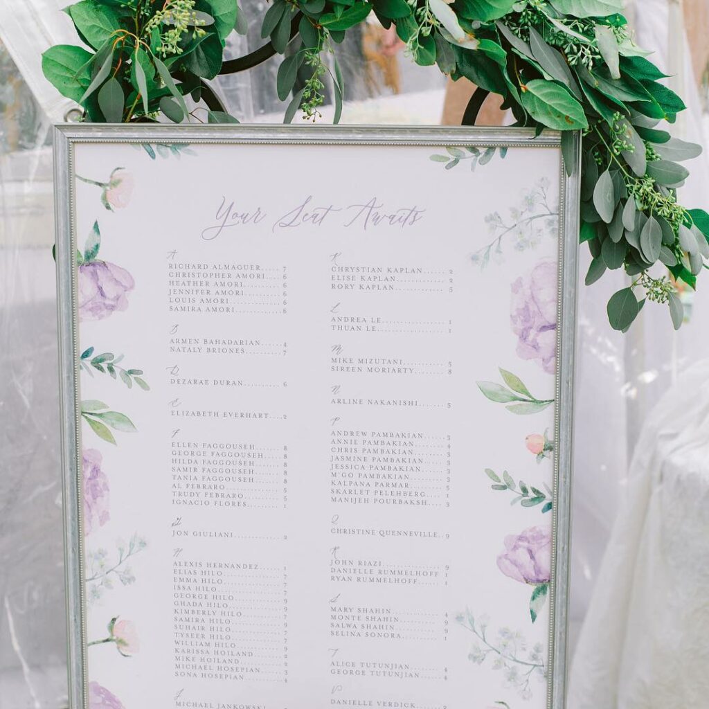 watercolor frame wedding seating chart