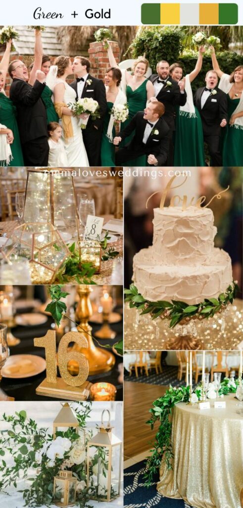 A December winter wedding with natural greenery and warm gold colors is gorgeous