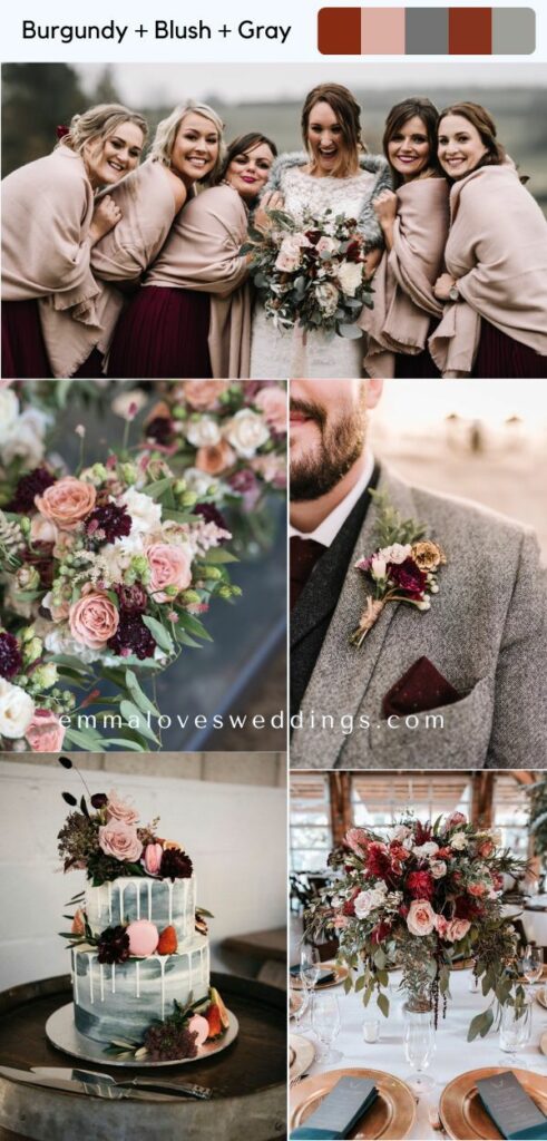 Burgundy, blush and gray create a romantic winter wonderland with their timeless elegance