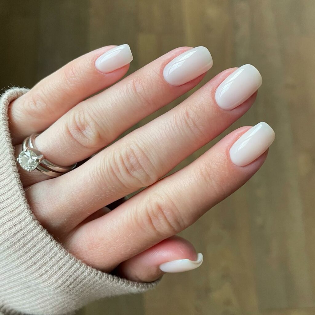 Square shape white classy bridal nail design