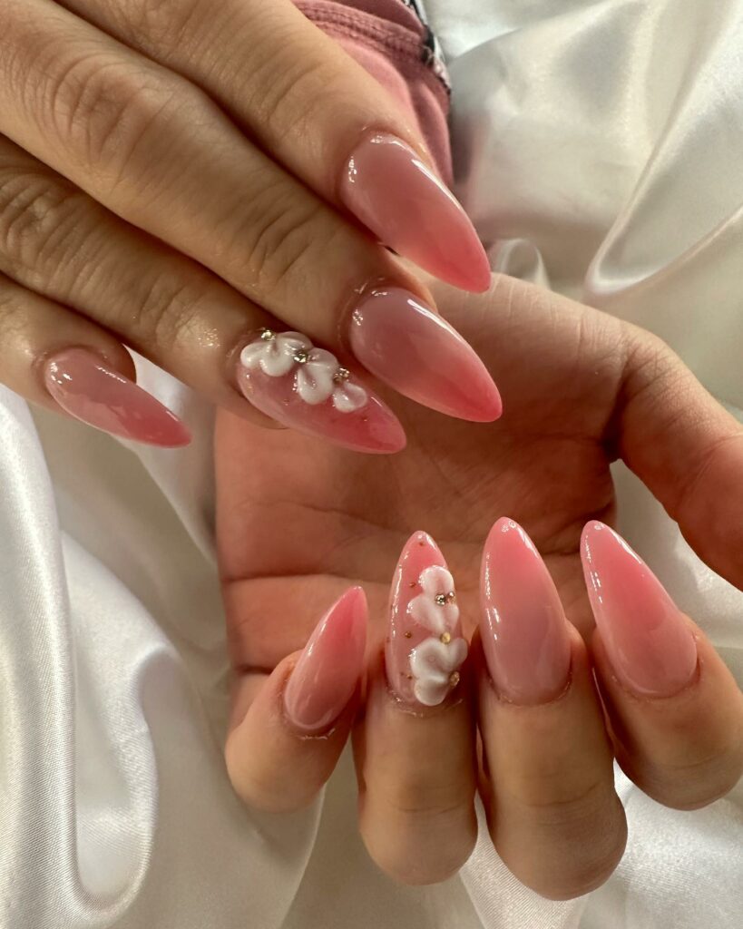 acrylic classy pink almond wedding nails