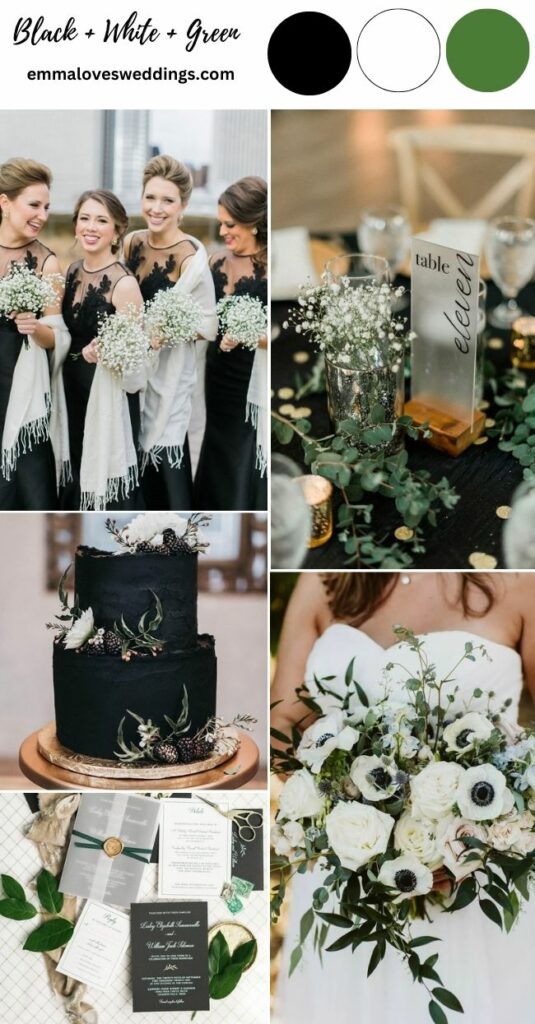 black white and green winter wedding colors ideas