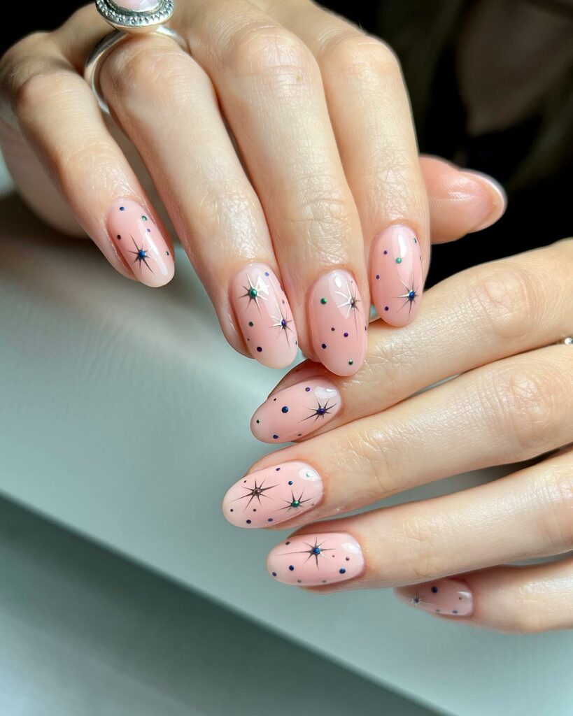 blush pink bridal metallic pattern nail designs