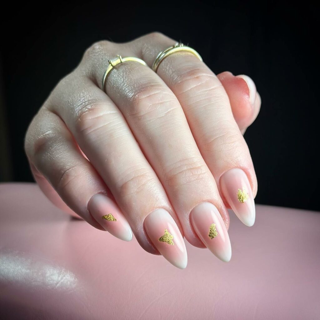 blush pink bridal nails design with gold foil