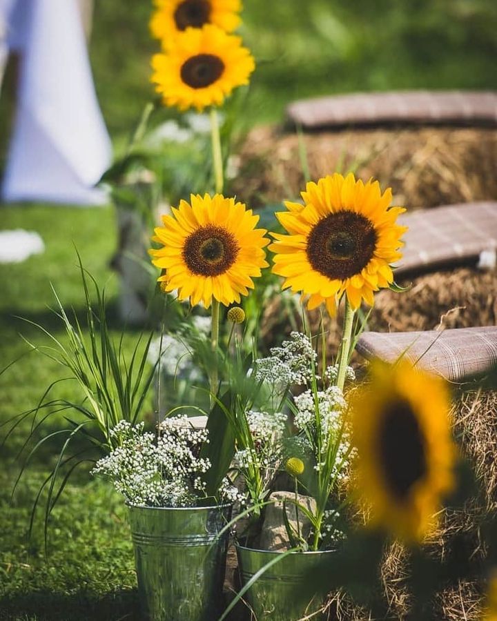 boho inspired sunflower wedding aisle decoration ideas