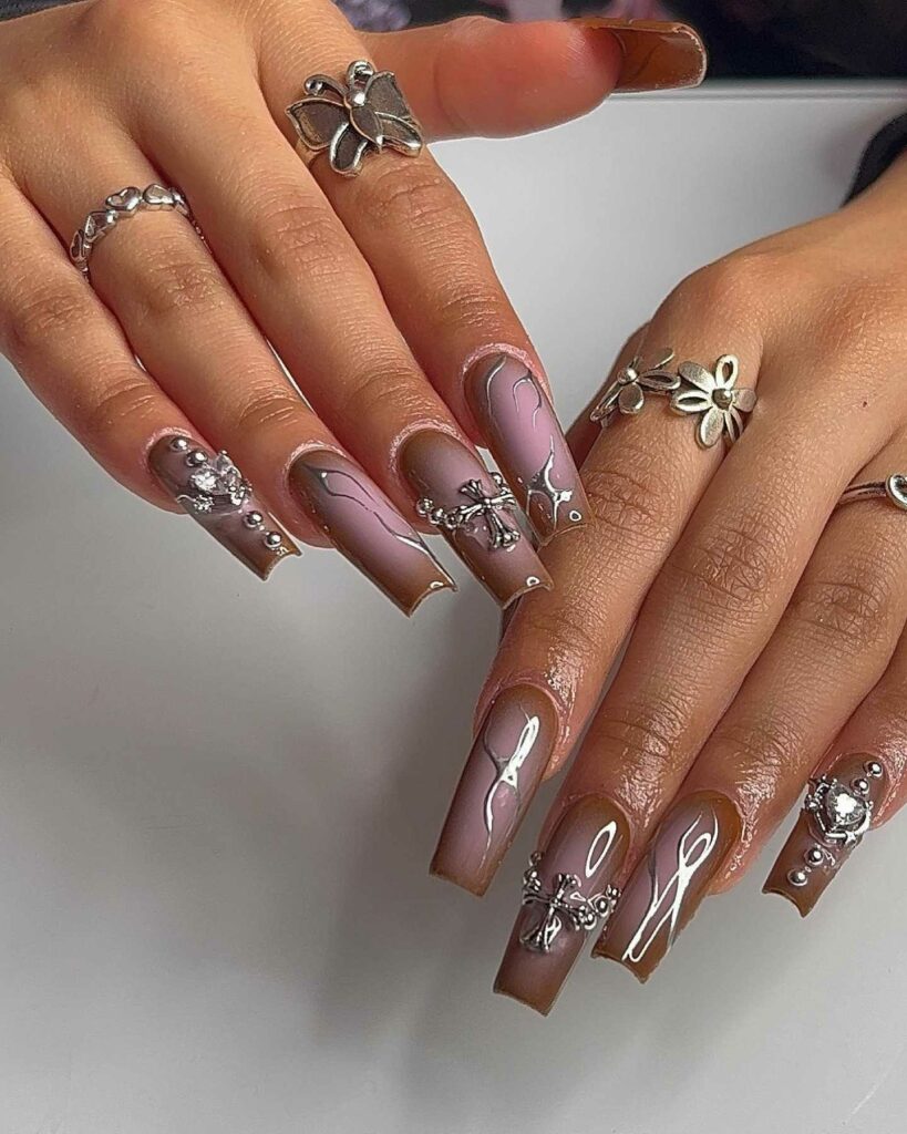 classy autumn pearls wedding nails