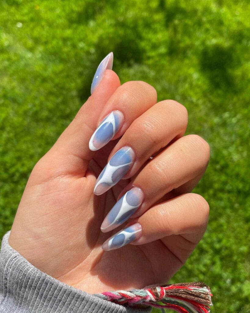 classy blue and white wedding nails art