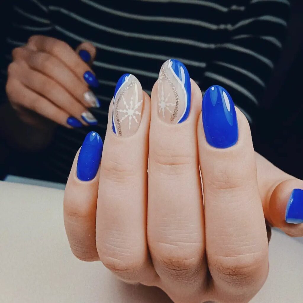 classy dark blue pretty winter wedding nails art