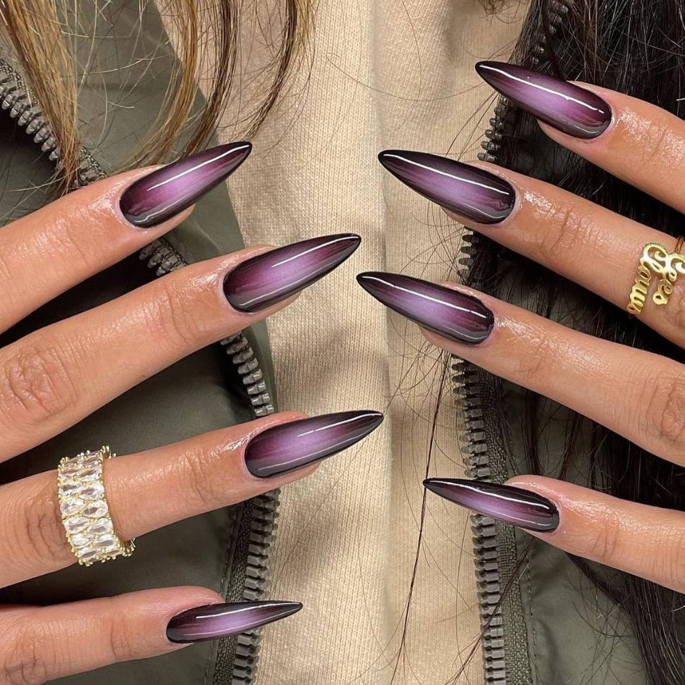 classy deep purple ombre bridal nails art