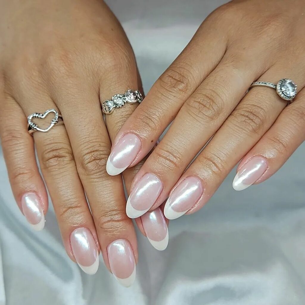 classy glazed donut with French manicure wedding nails