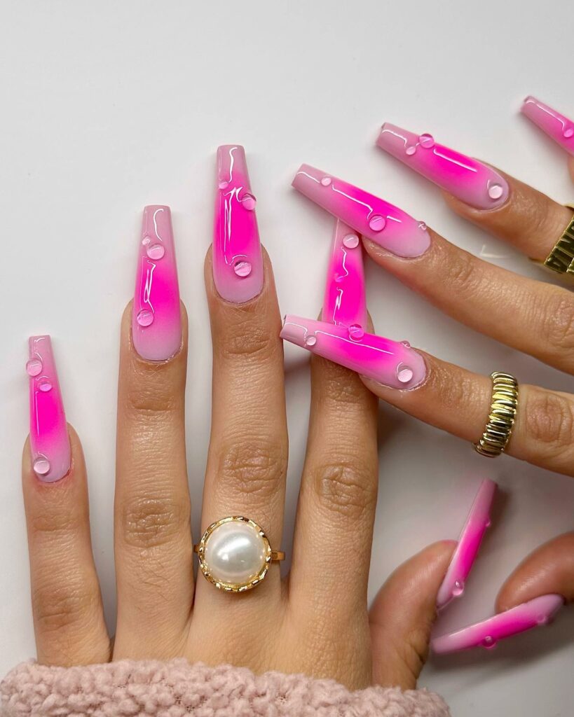 classy hot pink coffin wedding nails art