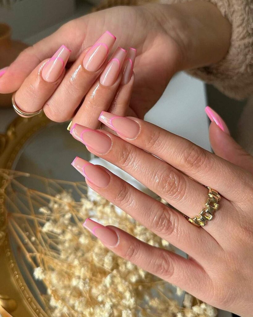 classy nude pink coffin wedding nails art