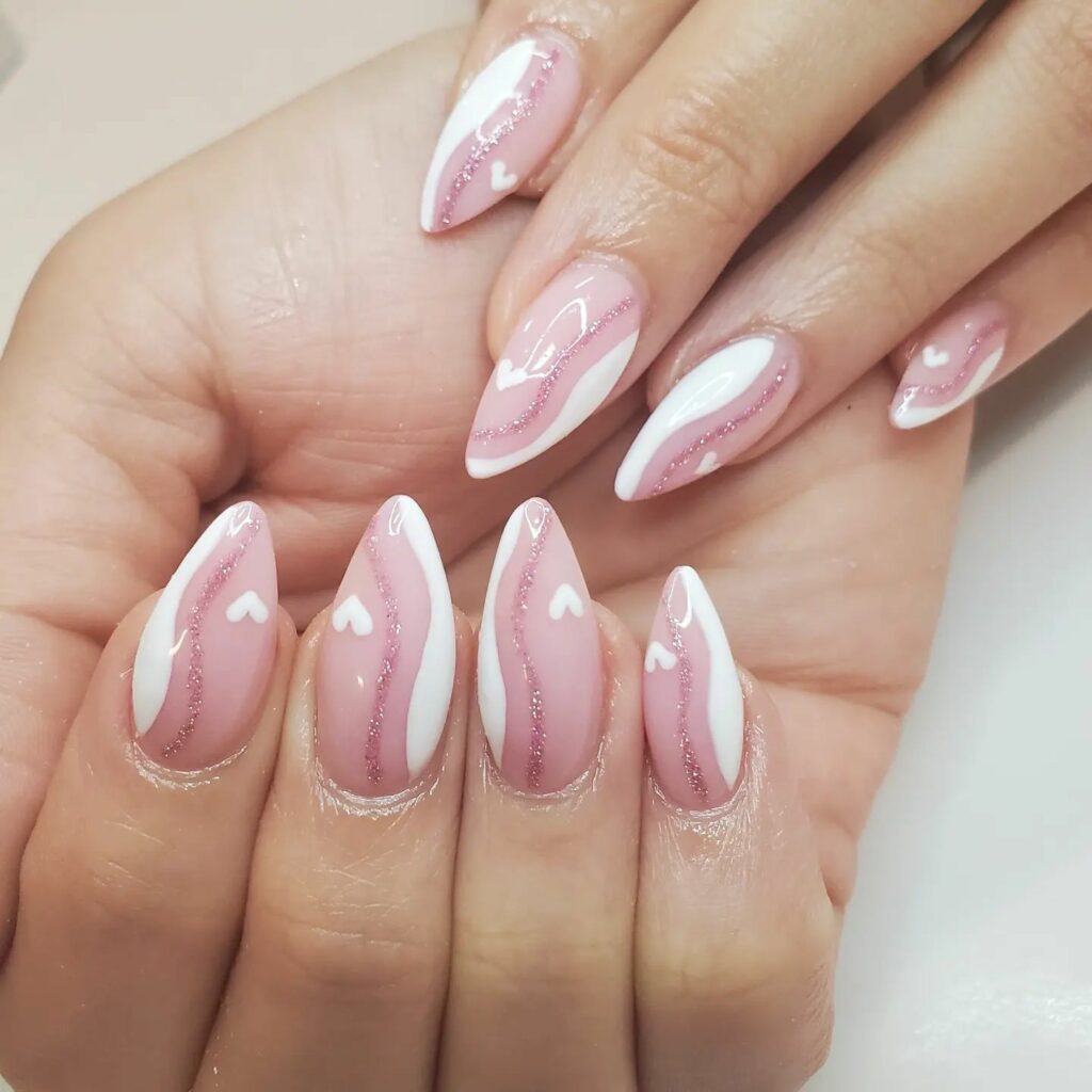 classy pink and white bridal nail design