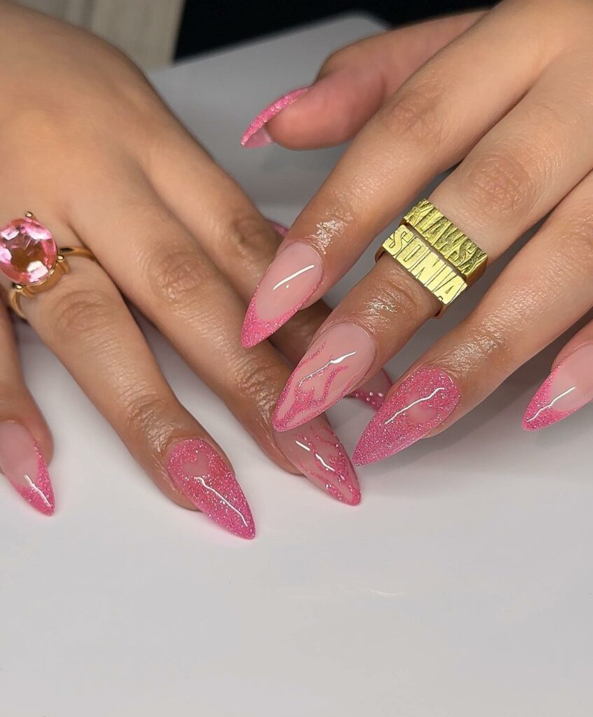 classy pink stiletto wedding nails ideas