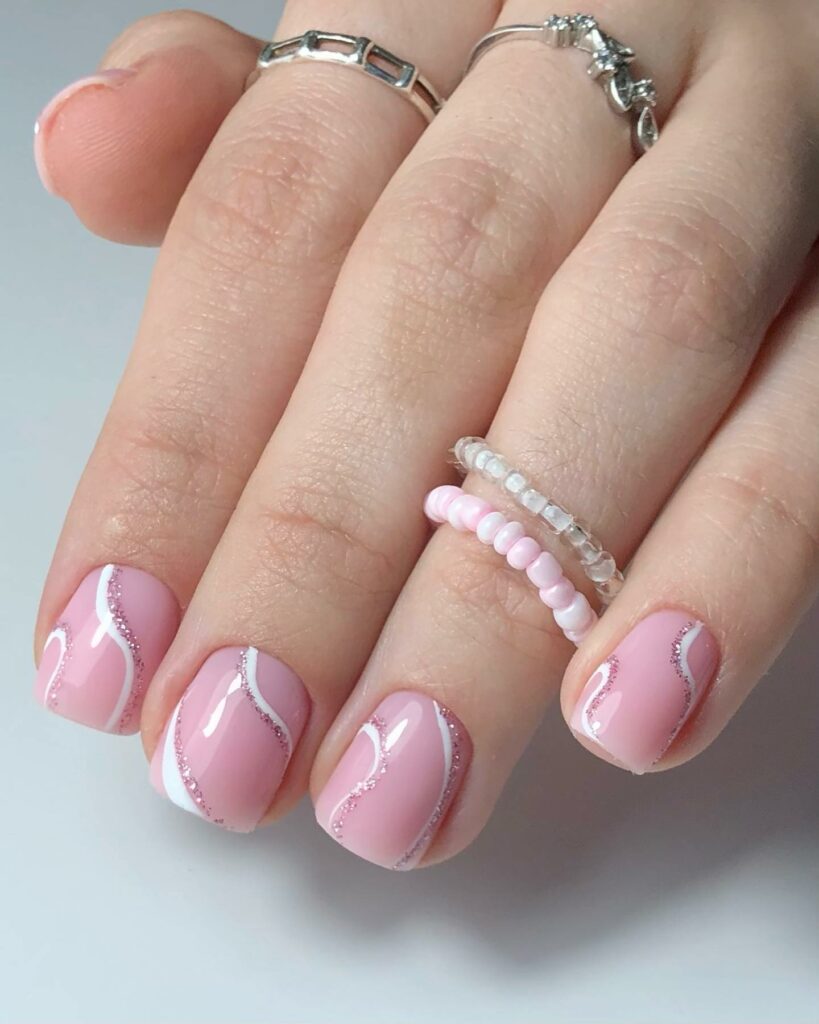 cute pink short classy wedding nails art