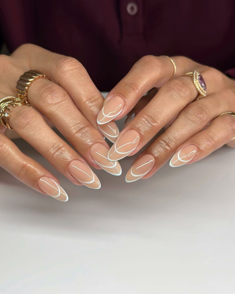 double French tip classy nude wedding nails design