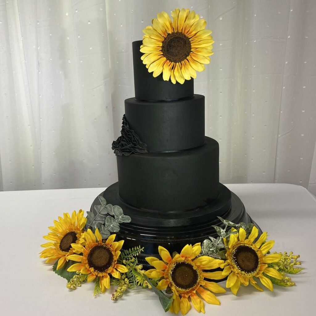 elegant sunflower black wedding cake