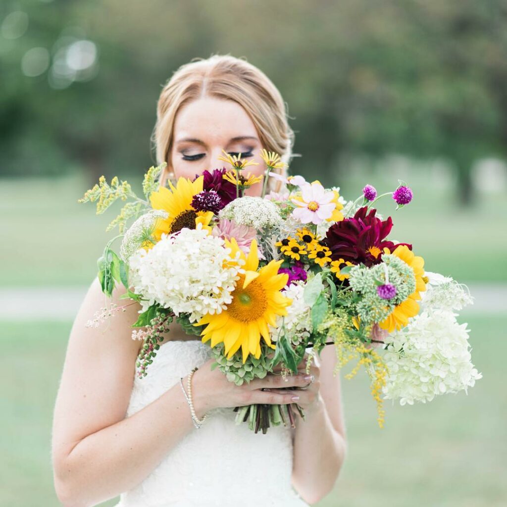 elegant sunflower bridal bouquet with bold blooms