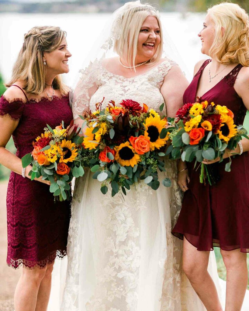 fall wedding sunflower bridal and bridesmaid bouquet