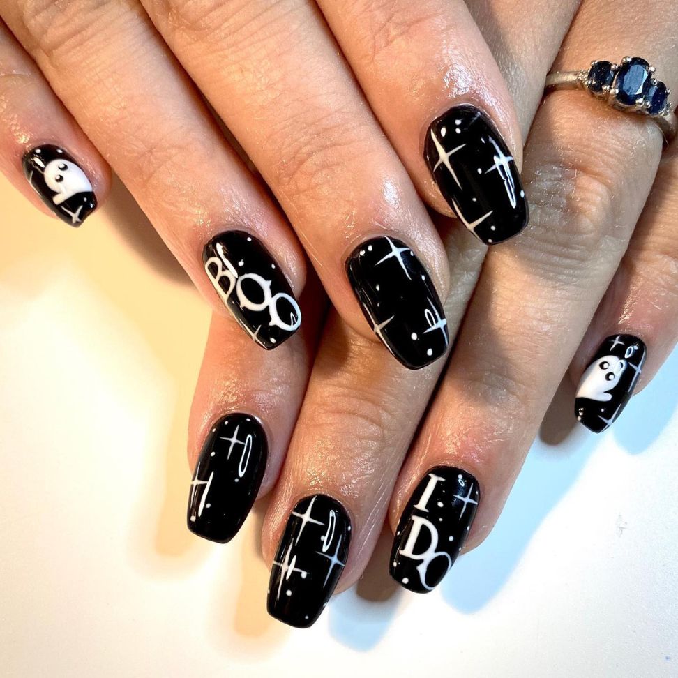 say "I do" black bridal nails art