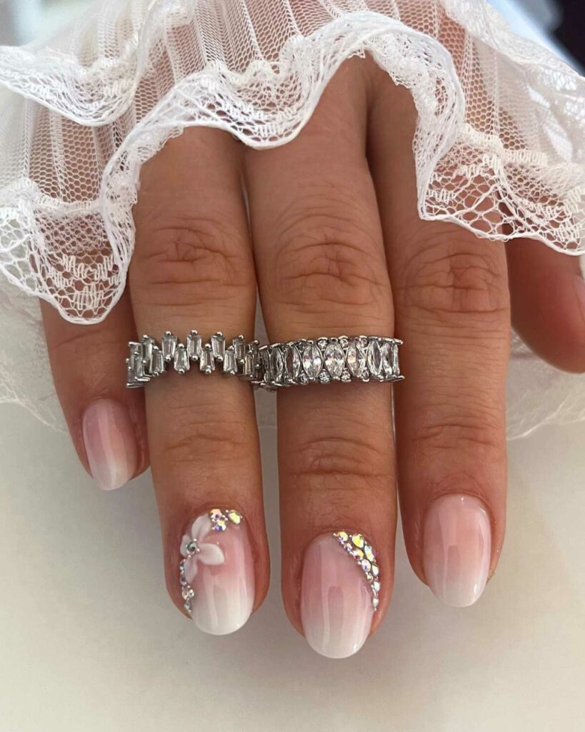 light rose classy ombre bridal nails art