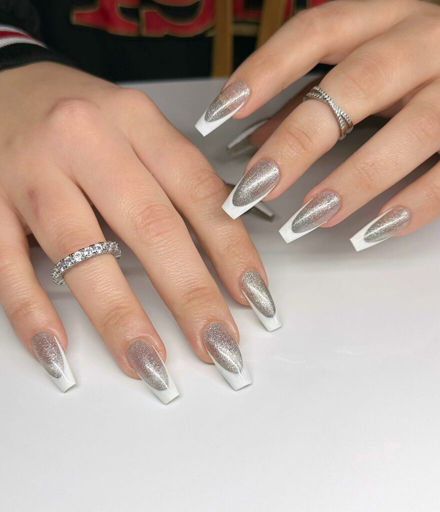 natural and classy French tip coffin wedding nails