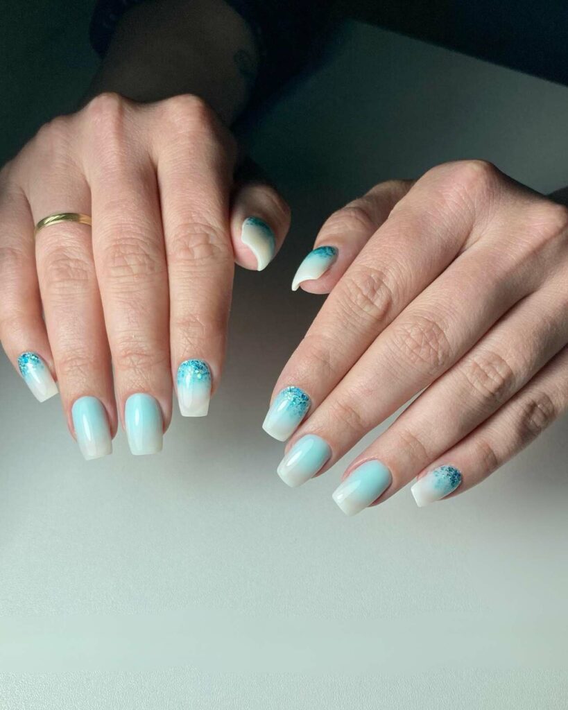 ombre classy light blue wedding nails art
