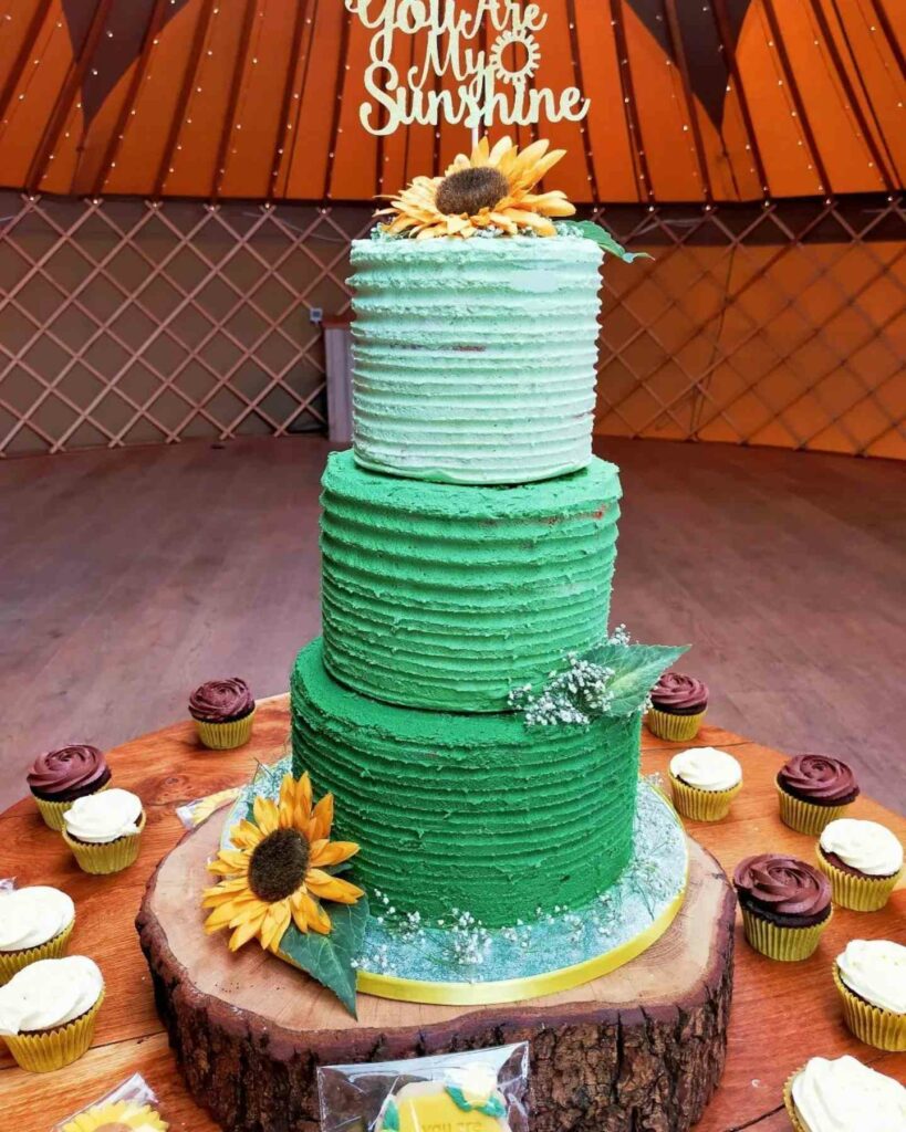 ombre green sunflower buttercream vintage wedding cake